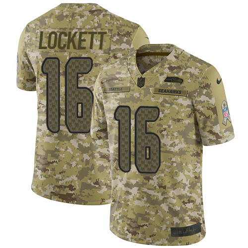 Men's Nike Seattle Seahawks #16 Tyler Lockett Camo Stitched NFL Limited 2018 Salute To Service Jersey