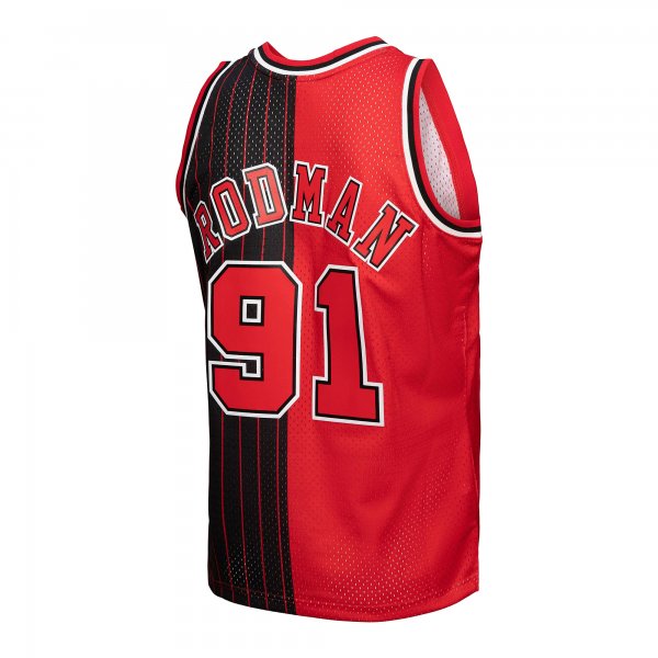 Men's Chicago Bulls Dennis Rodman Mitchell & Ness Red/Black Hardwood Classics 1995/96 Split Swingman Jersey