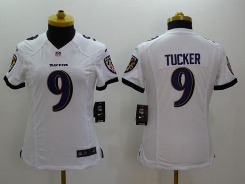 Nike Baltimore Ravens #9 Justin Tucker White Women's Stitched NFL New Limited Jersey