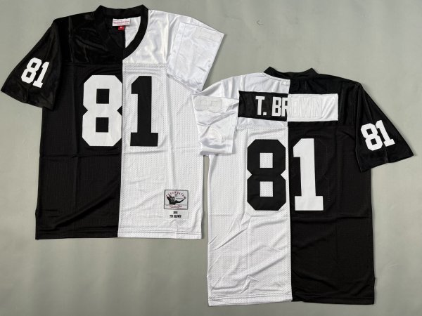 Men's Las Vegas Raiders #81 Tim Brown Split Black & White Mitchell & Ness Jersey