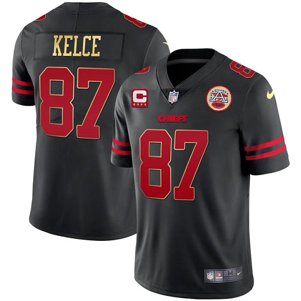 Youth Kansas City Chiefs #87 Travis Kelce Black Gold Trim Vapor All Stitched Jersey