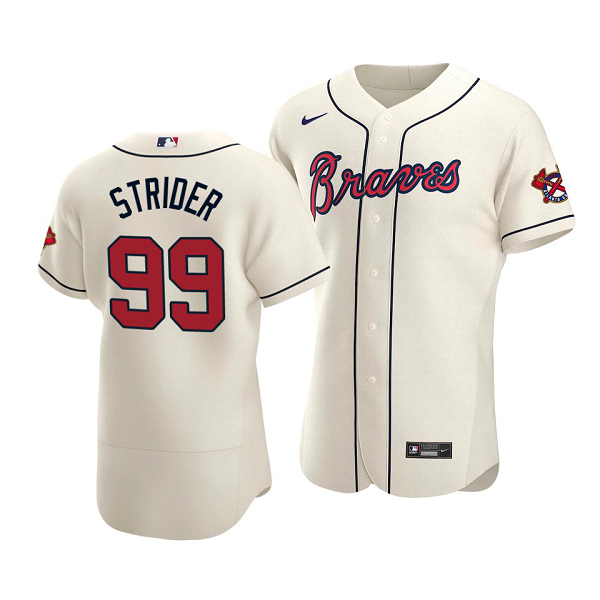 Men's Atlanta Braves #99 Spencer Strider Cream Flex Base Alternate Jersey