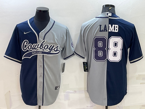 Men's Dallas Cowboys #88 CeeDee Lamb Blue Grey Split Stitched Baseball Cool Base Jersey