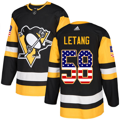 Adidas Pittsburgh Penguins #58 Kris Letang Black Home USA Flag Stitched NHL Jersey