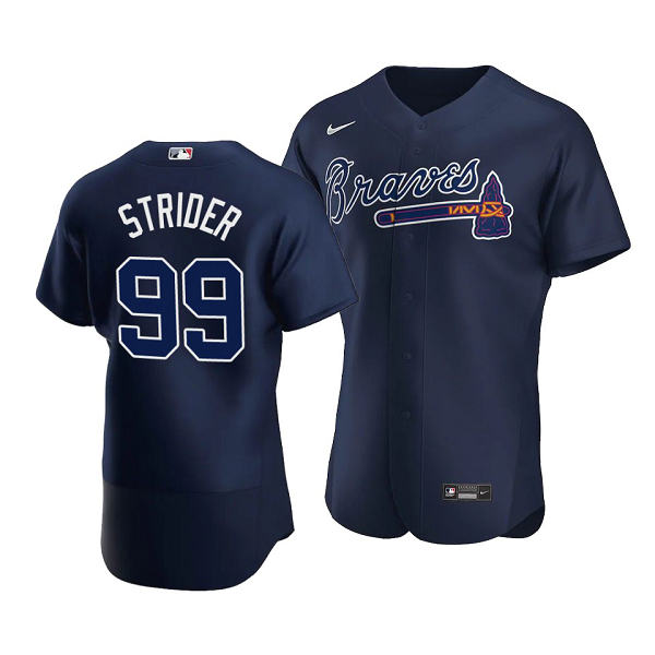 Youth Atlanta Braves #99 Spencer Strider Navy Flex Base Alternate Jersey