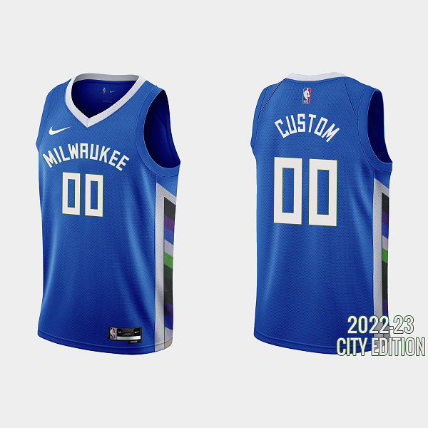 Men's Milwaukee Bucks #00 Custom 2022-23 City Edition Blue NBA Jersey