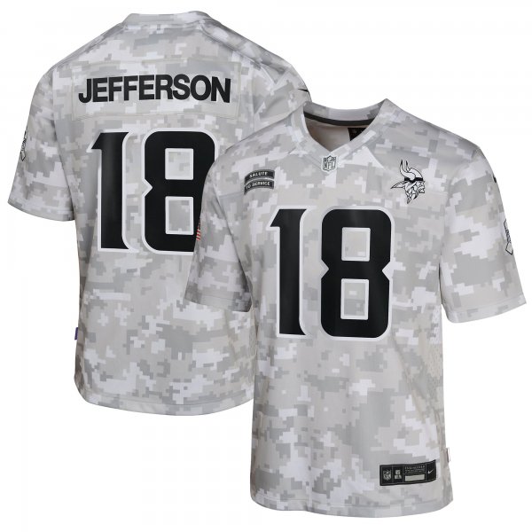 Youth Minnesota Vikings #18 Justin Jefferson Nike Arctic Camo 2024 Salute to Service Game Jersey