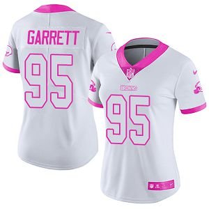 Nike Cleveland Browns #95 Myles Garrett White/Pink Women's Stitched NFL Limited Rush Fashion Jersey