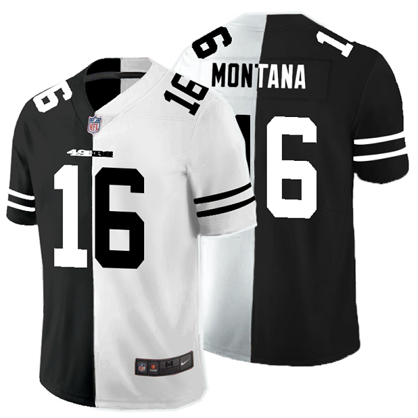 Men's Nike NFL San Francisco 49ers #16 Joe Montana Black White Peaceful Coexisting Split 2020 Vapor Untouchable Stitched Limited Jersey