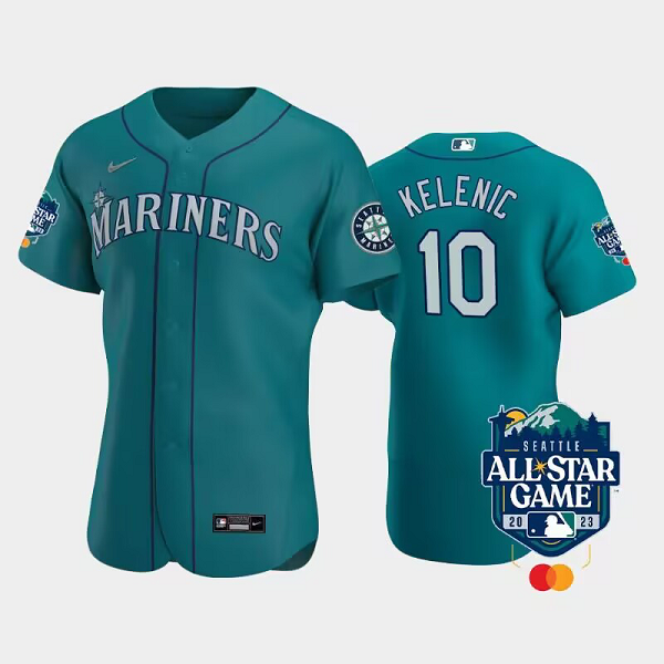 Men's Seattle Mariners #10 Jarred Kelenic Nike Aqua Flex Base Jersey