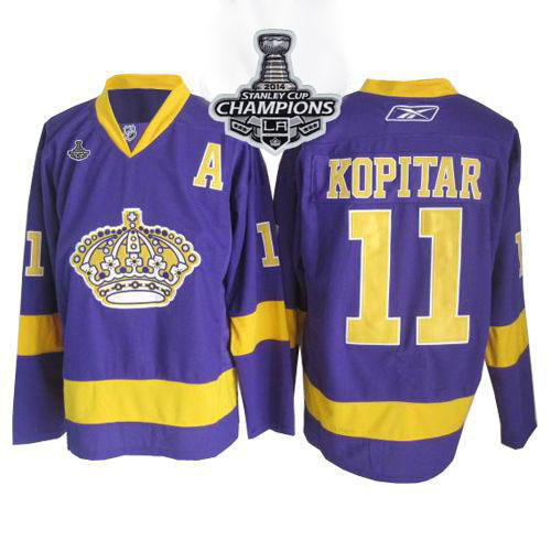 Los Angeles Kings #11 Anze Kopitar Purple 2014 Stanley Cup Champions Stitched NHL Jersey