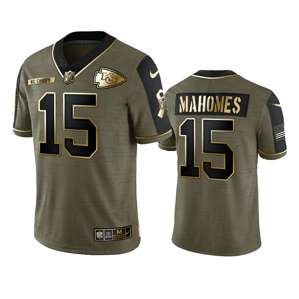 Kansas City Chiefs Patrick Mahomes Olive Gold 2021 Salute To Service Men's Limited NFL Jersey