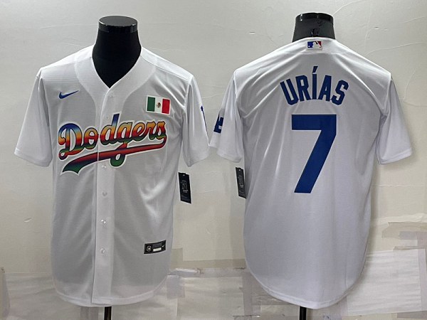 Men's Nike Los Angeles Dodgers #7 Julio Urias White Stitched Cool Base MLB Jersey