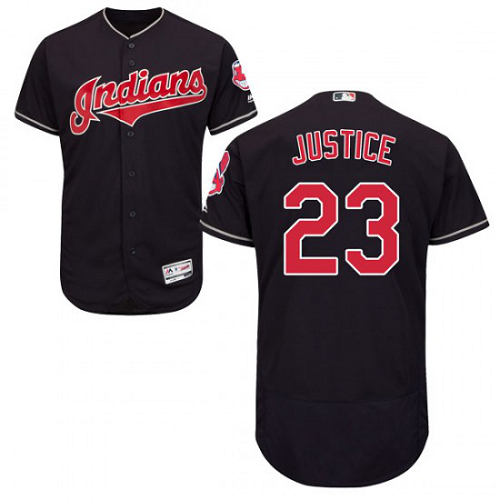 Men's Cleveland Indians #23 David Justice Navy Flex Base Alternate Collection MLB Majestic Jersey