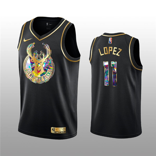 Men's Milwaukee Bucks #11 Brook Lopez 2021/22 Black Golden Edition 75th Anniversary Diamond Logo Stitched NBA Jersey