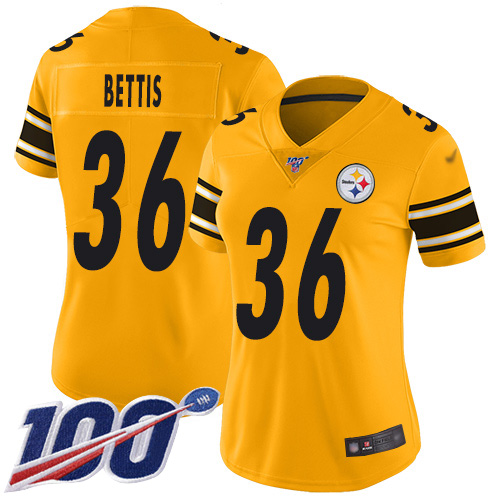 Women's Pittsburgh Steelers #36 Jerome Bettis GoldStitched NFL Limited Inverted Legend 100th Season Jersey