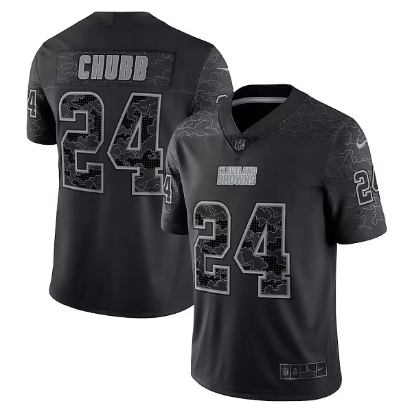 Men's Cleveland Browns #24 Nick Chubb Nike Black Reflective Limited NFL Jersey