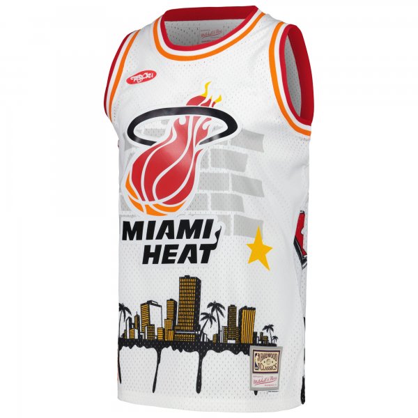 Men's Miami Heat Mitchell & Ness x Tats Cru White Hardwood Classics Fashion Jersey