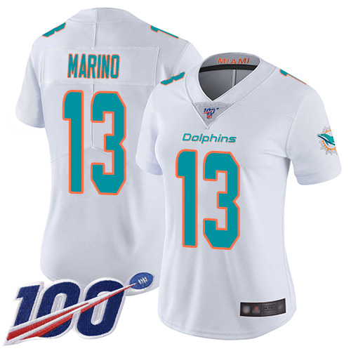 Women's Miami Dolphins #13 Dan Marino WhiteStitched NFL 100th Season Vapor Limited Jersey