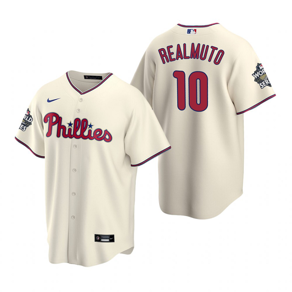 Men's Philadelphia Phillies J.T. Realmuto Cream 2022 World Series Cool Base Jersey