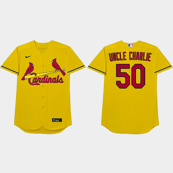 Adam Wainwright Nickname Cardinals 2021 Players Weekend Uncle Charlie Gold Men's Jersey