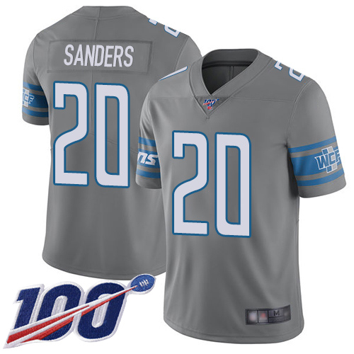 Detroit Lions #20 Barry Sanders Gray Men's Stitched NFL Limited Rush 100th Season Jersey