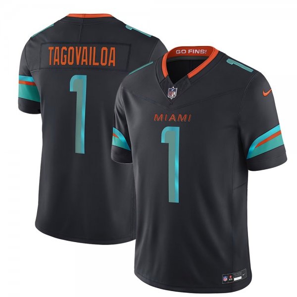 Men's Miami Dolphins #1 Tua Tagovailoa Black Rivalries Collection F.U.S.E. Vapor Limited Stitched Jersey