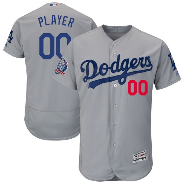 Men's Los Angeles Dodgers Majestic Gray 60th Anniversary Road Alternate On-Field Patch Flex Base Custom MLB Jersey