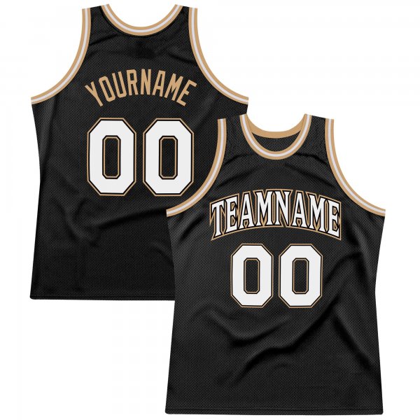 Men's Custom Black White-Old Gold Authentic Throwback Basketball Jersey