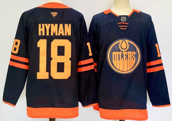 Men's #18 Zach Hyman Edmonton Oilers Black And Orange City Edition Jersey