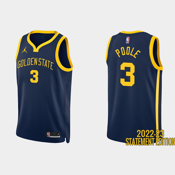 Men's Golden State Warriors #3 Jordan Poole 2022-23 Statement Edition Navy NBA Jersey