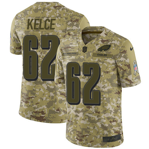 Nike Philadelphia Eagles #62 Jason Kelce Camo Men's Stitched NFL Limited 2018 Salute To Service Jersey