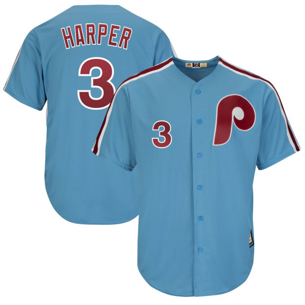 Youth Philadelphia Phillies #3 Bryce Harper Majestic MLB Cool Base Cooperstown Player Light Blue Jersey