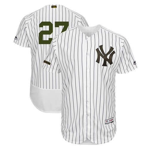 New York Yankees #27 Giancarlo Stanton White Strip Flexbase Collection 2018 Memorial Day Stitched MLB Jersey