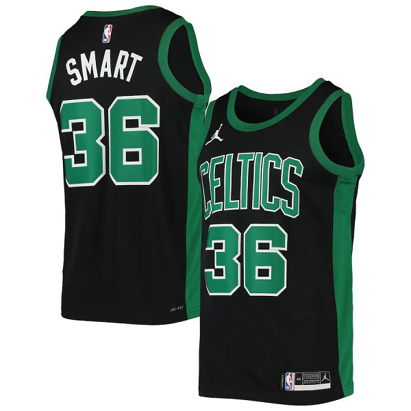 Men's Boston Celtics #36 Marcus Smart Black 2021 Brand Jordan Swingman Stitched NBA Jersey With NEW Sponsor Logo