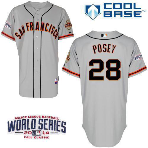 San Francisco Giants #28 Buster Posey Grey Cool Base W/2014 World Series Patch Stitched MLB Jersey