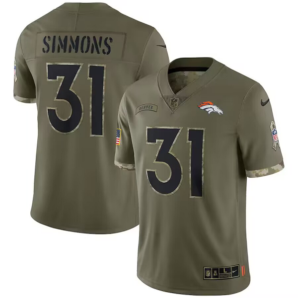 Men's Denver Broncos #31 Justin Simmons Olive 2022 Salute To Service Nike Player Limited NFL Jersey