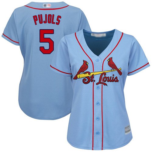 St. Louis Cardinals #5 Albert Pujols Light Blue Alternate Women's Stitched MLB Jersey