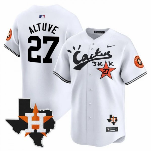 Men's Houston Astros #27 Jose Altuve Cactus Jack Stitched Limited Cool Base White Jersey