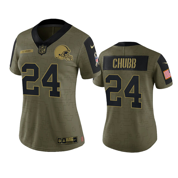 Women's Cleveland Browns Nick Chubb Olive 2021 Salute To Service Limited NFL Jersey