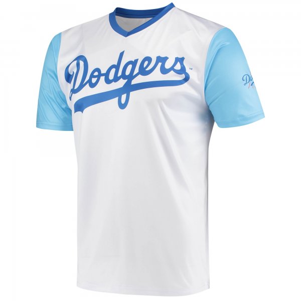 Men's Los Angeles Dodgers Stitches White Cooperstown Collection Wordmark V-Neck Jersey