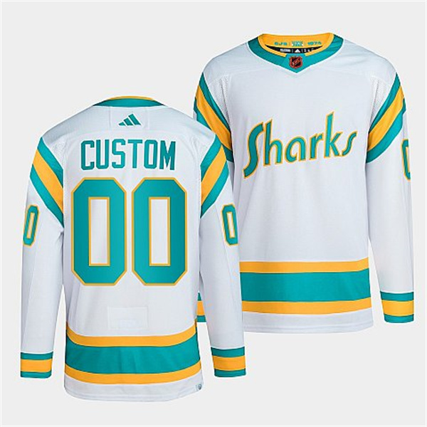 Men's San Jose Sharks Custom White 2022 Reverse Retro NHL Jersey