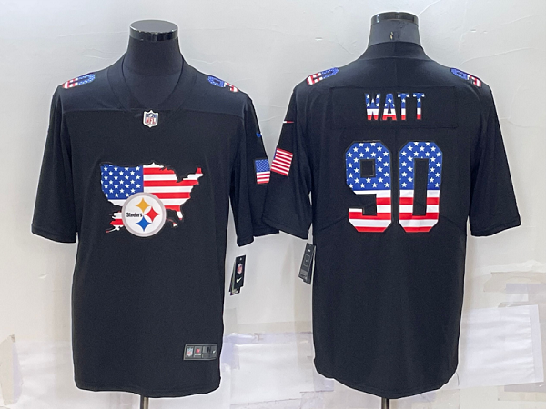 Men's Pittsburgh Steelers #90 T. J. Watt Black Flag Stitched NFL Limited Jersey