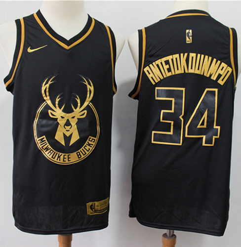 Milwaukee Bucks #34 Giannis Antetokounmpo Black/Gold NBA Swingman Limited Edition Jersey