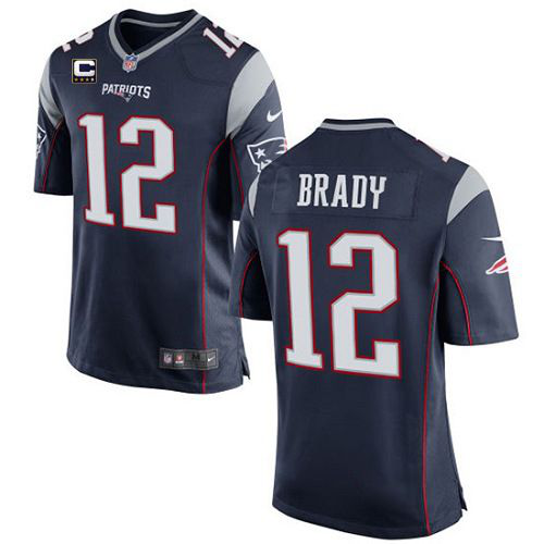 Nike New England Patriots #12 Tom Brady Navy Blue Team Color With C Patch Youth Stitched NFL New Elite Jersey