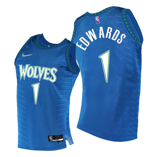 Men's Minnesota Timberwolves #1 Anthony Edwards 2021-22 75th Diamond Anniversary Royal City Edition NBA Jersey