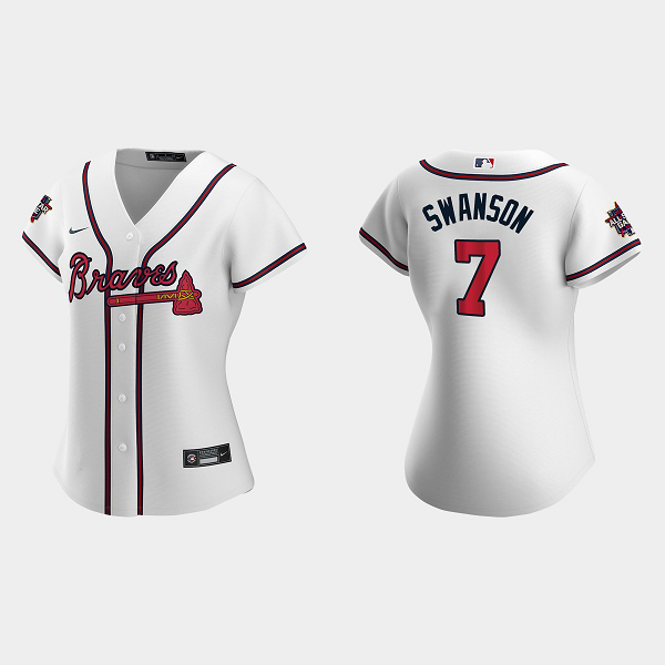 Women's Atlanta Braves #7 Dansby Swanson White 2021 MLB All-Star Game Jersey