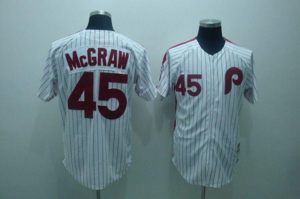 Mitchell And Ness Philadelphia Phillies #45 Tug Mcgraw White Red Strip Stitched Throwback MLB Jersey