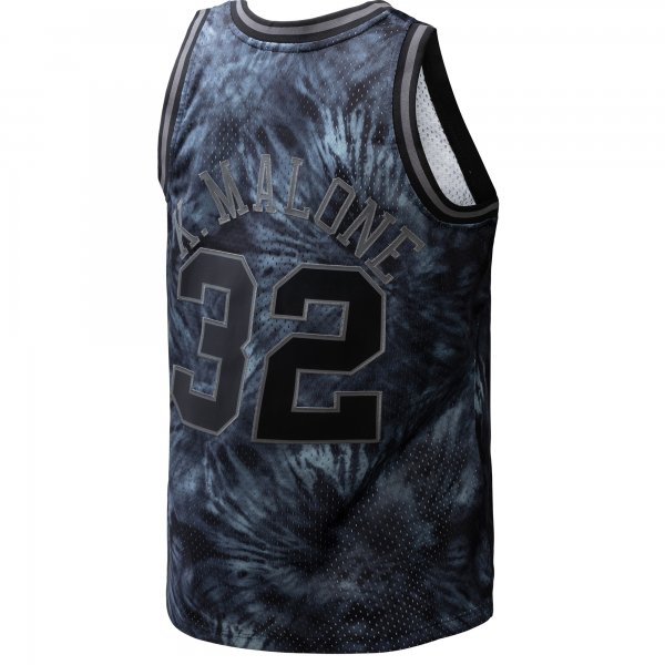 Men's Utah Jazz Karl Malone Mitchell & Ness Black Hardwood Classics 1991/92 Tie-Dye Swingman Jersey