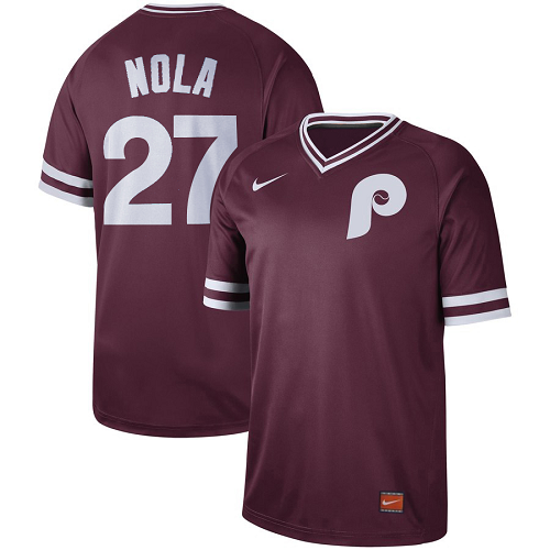 Men's Nike Philadelphia Phillies #27 Aaron Nola Cooperstown Collection Legend V-Neck Jersey